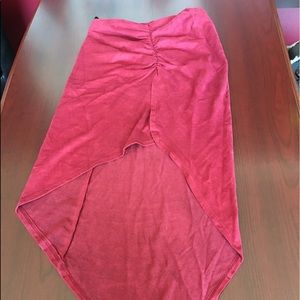 A burgundy high low skirt.  Light weight material.